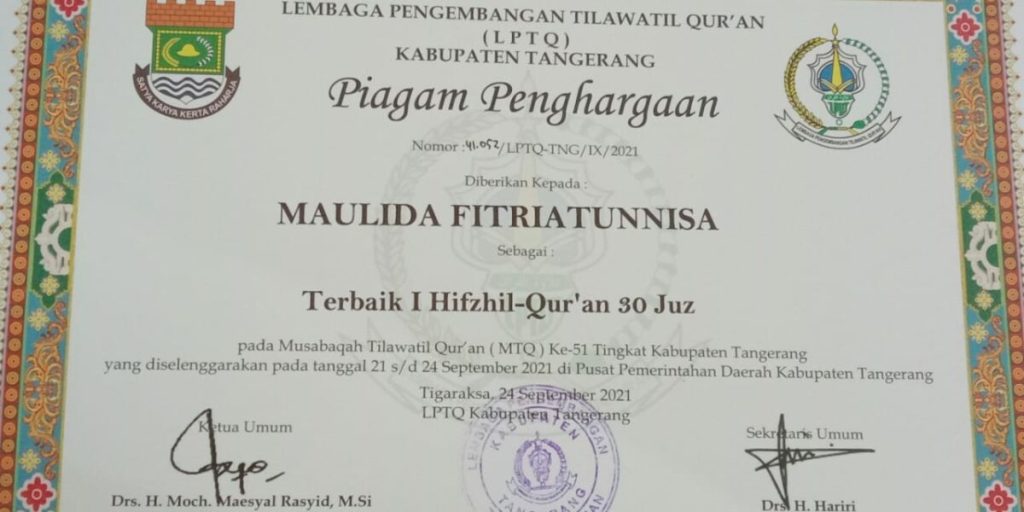 Mahasiswa IAT Idaqu Meraih Juara 1 MHQ Tingkat Kabupaten Tangerang
